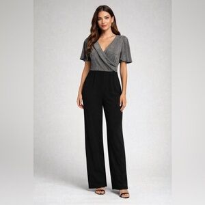 Onyx Silver Gray Sheath Jumpsuit with Flutter Sleeves